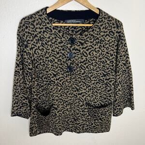 Kasper Wool Blend Black Brown Animal Print Cardigan Medium